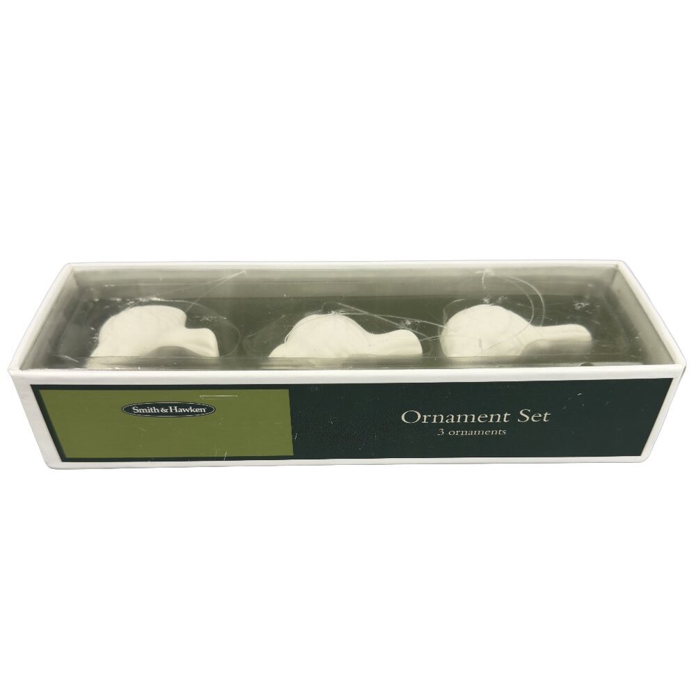 Smith & Hawken Vintage White Ceramic Birdhouse Ornaments Set of 3 NIB